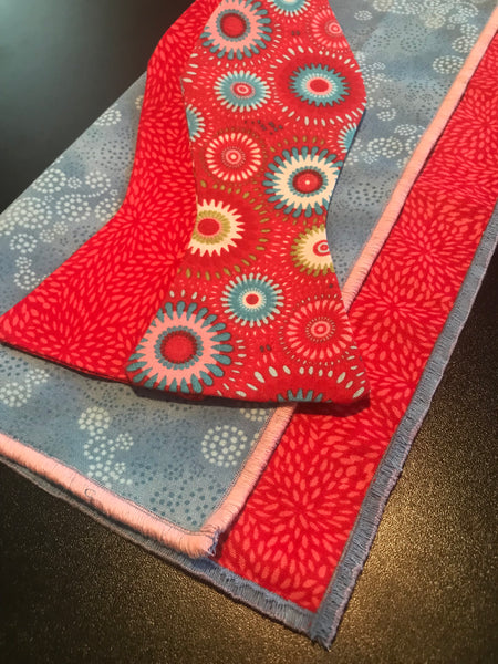 Red Pink and Baby Blue Print Bowtie Set
