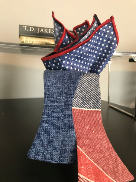 Blue and red Bowtie Set