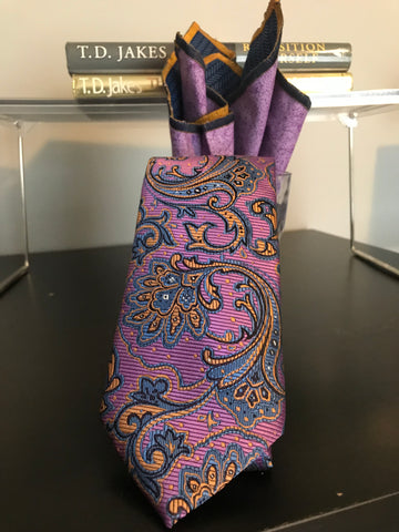 Purple and gold  Paisley print Tie Set