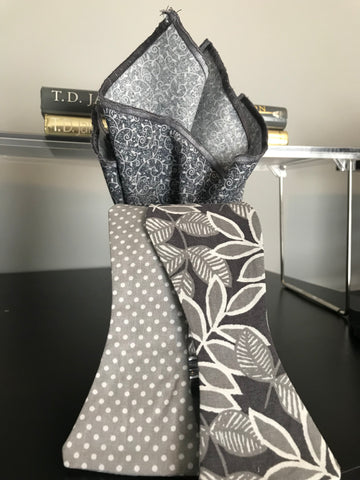 Light and Dark grey print with Grey Dots Bowtie Set