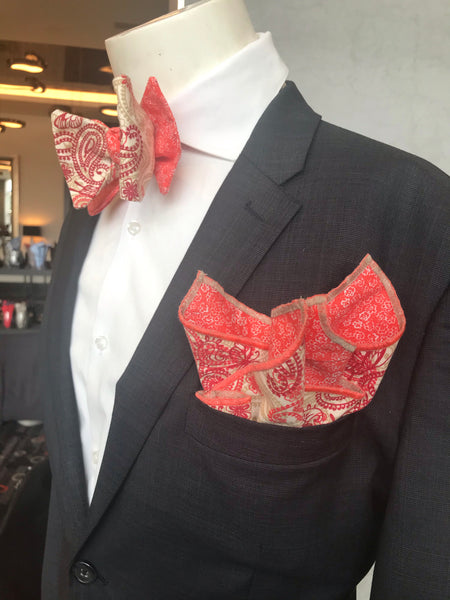 RED PAISLEY AND LT RED PRINT HANDMADE BOWTIE