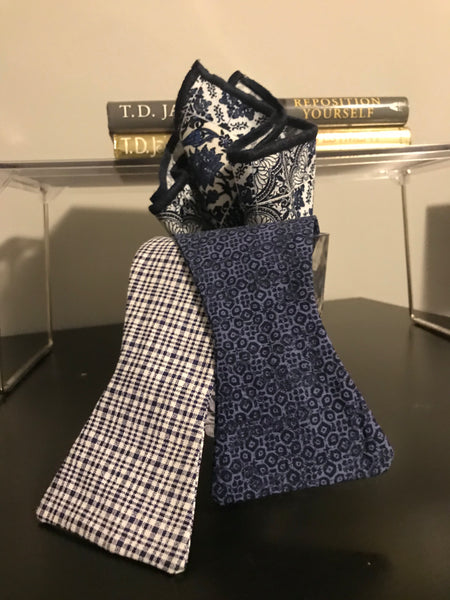 Blue check and Blue Dot Print Bowtie Set
