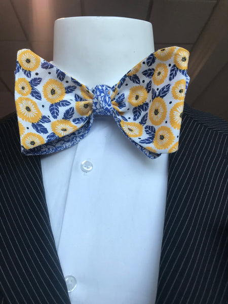Yellow and Blue floral print Bowtie