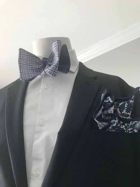 Blue check and Blue Dot Print Bowtie Set