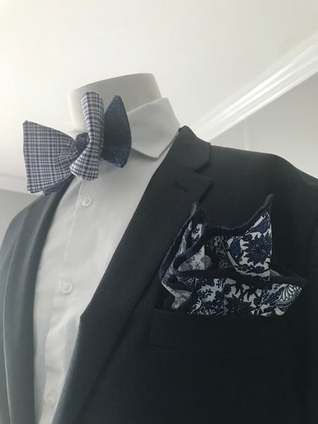 Blue check and Blue Dot Print Bowtie Set