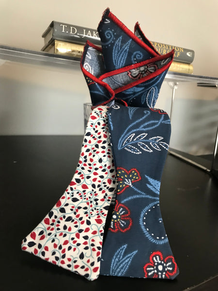 Red and blue print Bowtie Set