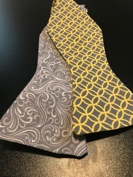 Gold Print and Grey Paisley Bowtie Set